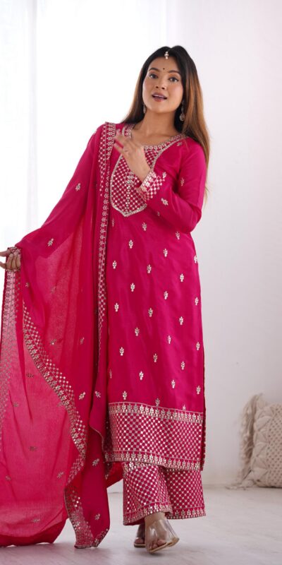 Pink Chinon Silk Embroidery Jari Work Salwar Suit | Jump Suits, Salwar suit, Casual Suits, Creative suits, Designer Suits, Palazzo Suits, Party Wear Suits, Patiala Suits, Straight Suits