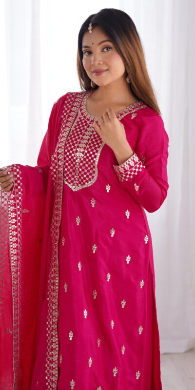Pink Chinon Silk Embroidery Jari Work Salwar Suit | Jump Suits, Salwar suit, Casual Suits, Creative suits, Designer Suits, Palazzo Suits, Party Wear Suits, Patiala Suits, Straight Suits