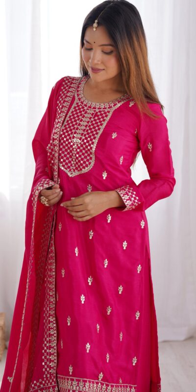 Pink Chinon Silk Embroidery Jari Work Salwar Suit | Jump Suits, Salwar suit, Casual Suits, Creative suits, Designer Suits, Palazzo Suits, Party Wear Suits, Patiala Suits, Straight Suits