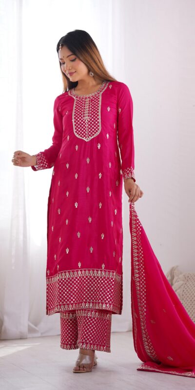 Pink Chinon Silk Embroidery Jari Work Salwar Suit | Jump Suits, Salwar suit, Casual Suits, Creative suits, Designer Suits, Palazzo Suits, Party Wear Suits, Patiala Suits, Straight Suits