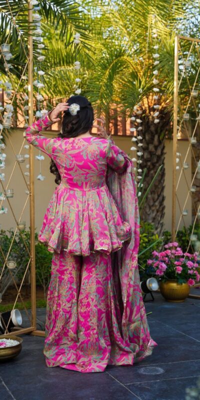 Pink Chinon Silk Printed Sequins Work Salwar Suit | Jump Suits, Tops & Bottoms, Track Suits, Salwar suit, Casual Suits, Creative suits, Designer Suits, Palazzo Suits, Party Wear Suits, Patiala Suits, Straight Suits, Trendy Wear