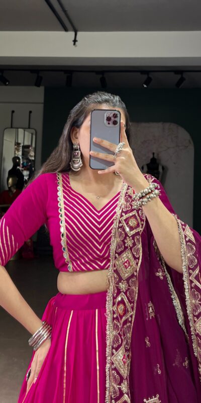 Pink Cotton Mirror Work Lehenga Choli | Lehenga, Bollywood Lehenga, Creative Lehenga, Designer Lehenga, Embroidered Lehenga, Party Wear Lehenga