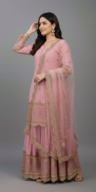 Pink Faux Georgette Embroider Salwar Suit | Jump Suits, Salwar suit, Casual Suits, Creative suits, Designer Suits, Palazzo Suits, Party Wear Suits, Patiala Suits, Straight Suits