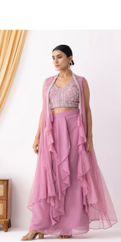 Pink Georgette Beads Sequence Work Lace Dhoti Suit | Jump Suits, Salwar suit, Casual Suits, Creative suits, Designer Suits, Palazzo Suits, Party Wear Suits, Patiala Suits, Straight Suits