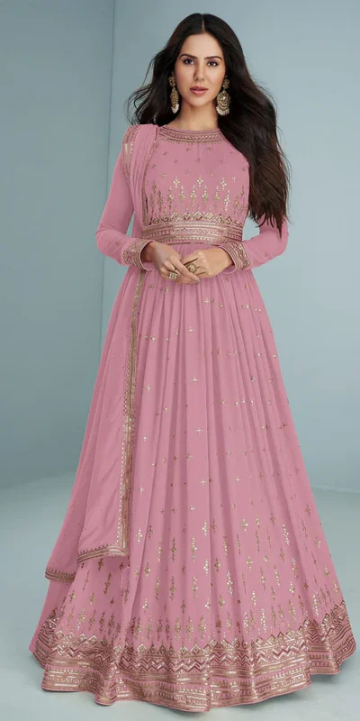 Pink Georgette Embroidery Work Salwar Suit | Jump Suits, Salwar suit, Casual Suits, Creative suits, Designer Suits, Palazzo Suits, Party Wear Suits, Patiala Suits, Straight Suits