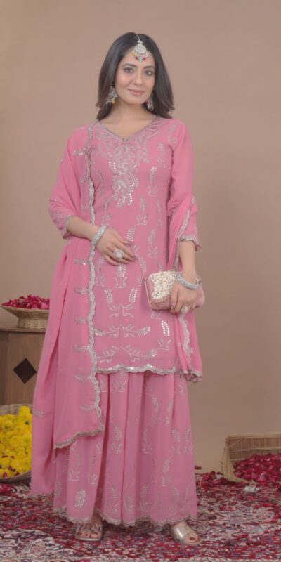 Pink Georgette Sequence Work Salwar Suit | Jump Suits, Salwar suit, Casual Suits, Creative suits, Designer Suits, Palazzo Suits, Party Wear Suits, Patiala Suits, Straight Suits