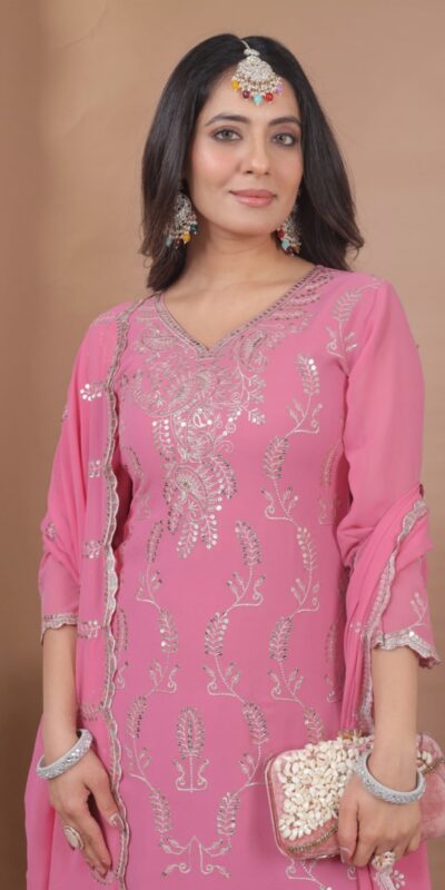 Pink Georgette Sequence Work Salwar Suit | Jump Suits, Salwar suit, Casual Suits, Creative suits, Designer Suits, Palazzo Suits, Party Wear Suits, Patiala Suits, Straight Suits