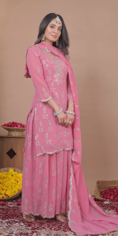Pink Georgette Sequence Work Salwar Suit | Jump Suits, Salwar suit, Casual Suits, Creative suits, Designer Suits, Palazzo Suits, Party Wear Suits, Patiala Suits, Straight Suits