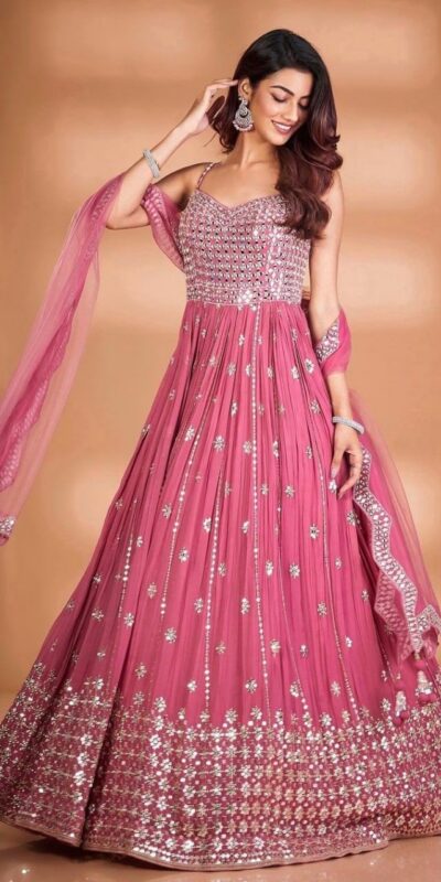 Pink Gown with Heavy Sequins Work | Gowns, Bollywood Gowns, Creative Gowns, Designer Gowns, Embroidered Gowns, Party Wear Gowns