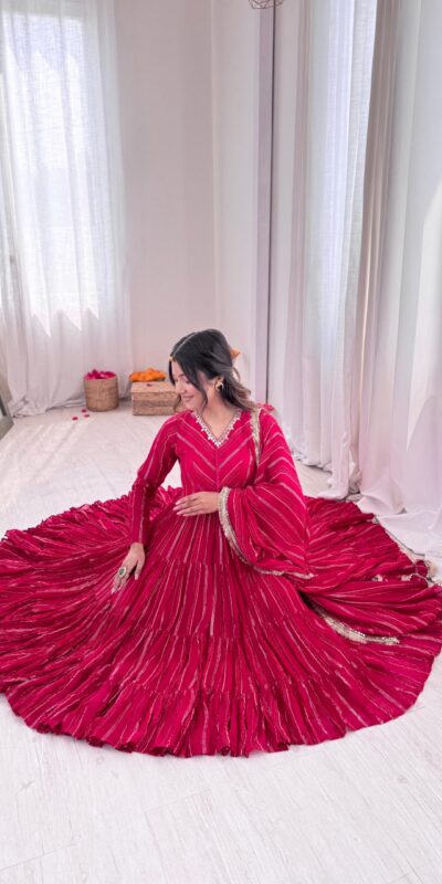 Pink Mal Chanderi Mirror Lace Work Gown | Gowns, Bollywood Gowns, Creative Gowns, Designer Gowns, Embroidered Gowns, Party Wear Gowns
