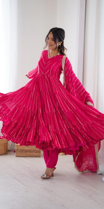 Pink Mal Chanderi Mirror Lace Work Gown | Gowns, Bollywood Gowns, Creative Gowns, Designer Gowns, Embroidered Gowns, Party Wear Gowns
