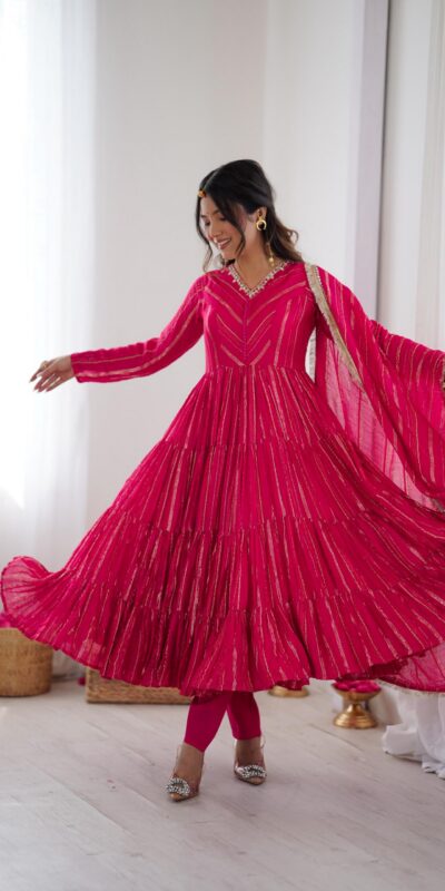 Pink Mal Chanderi Mirror Lace Work Gown | Gowns, Bollywood Gowns, Creative Gowns, Designer Gowns, Embroidered Gowns, Party Wear Gowns