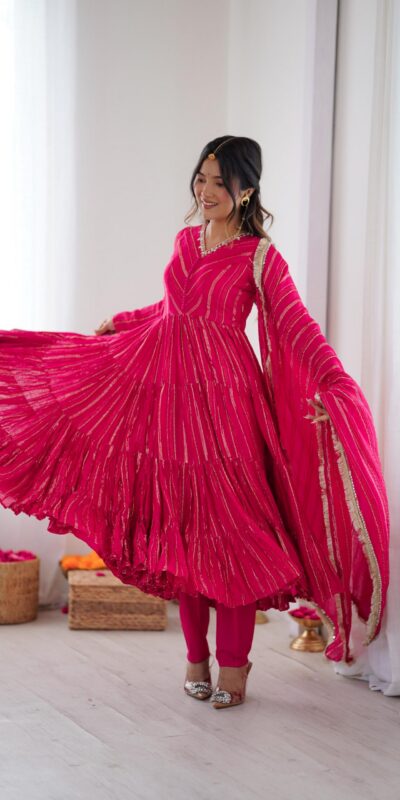 Pink Mal Chanderi Mirror Lace Work Gown | Gowns, Bollywood Gowns, Creative Gowns, Designer Gowns, Embroidered Gowns, Party Wear Gowns