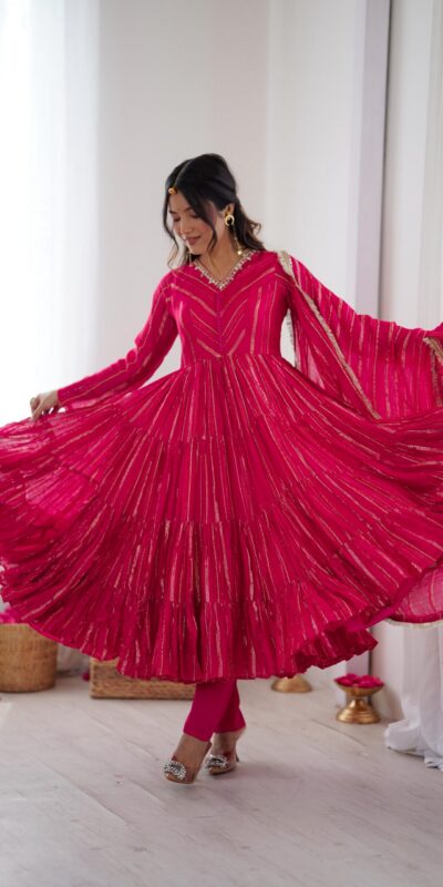 Pink Mal Chanderi Mirror Lace Work Gown | Gowns, Bollywood Gowns, Creative Gowns, Designer Gowns, Embroidered Gowns, Party Wear Gowns