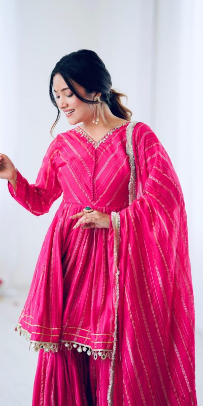 Pink Mal Chanderi Mirror Work Salwar Suit | Jump Suits, Tops & Bottoms, Track Suits, Salwar suit, Casual Suits, Creative suits, Designer Suits, Palazzo Suits, Party Wear Suits, Patiala Suits, Straight Suits, Trendy Wear