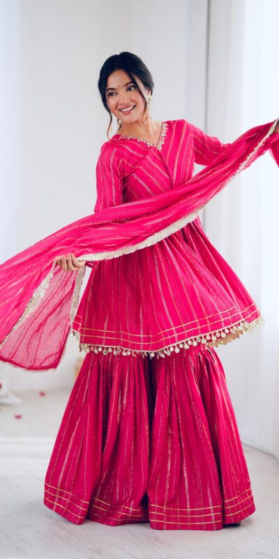 Pink Mal Chanderi Mirror Work Salwar Suit | Jump Suits, Tops & Bottoms, Track Suits, Salwar suit, Casual Suits, Creative suits, Designer Suits, Palazzo Suits, Party Wear Suits, Patiala Suits, Straight Suits, Trendy Wear