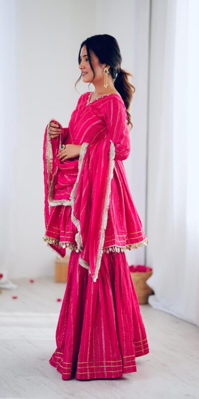 Pink Mal Chanderi Mirror Work Salwar Suit | Jump Suits, Tops & Bottoms, Track Suits, Salwar suit, Casual Suits, Creative suits, Designer Suits, Palazzo Suits, Party Wear Suits, Patiala Suits, Straight Suits, Trendy Wear