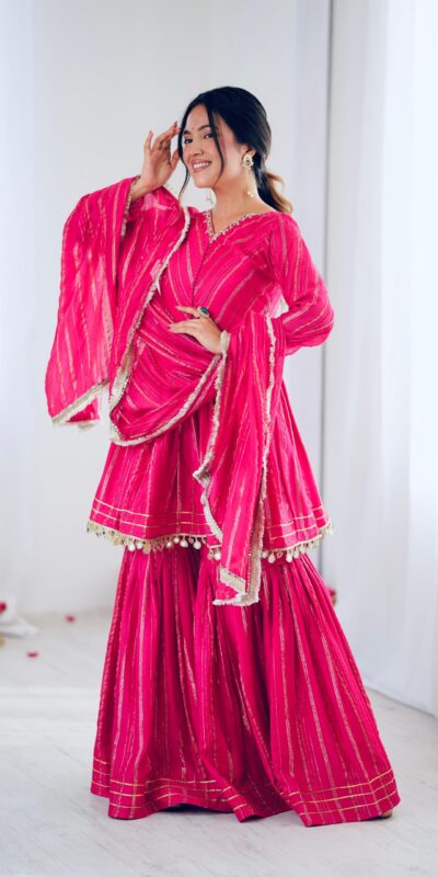 Pink Mal Chanderi Mirror Work Salwar Suit | Jump Suits, Tops & Bottoms, Track Suits, Salwar suit, Casual Suits, Creative suits, Designer Suits, Palazzo Suits, Party Wear Suits, Patiala Suits, Straight Suits, Trendy Wear