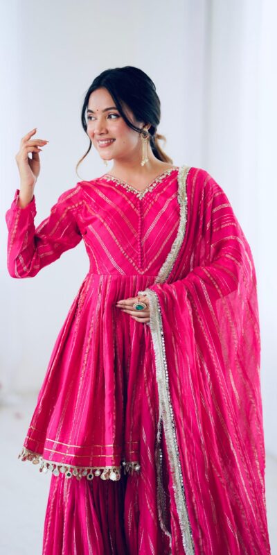 Pink Mal Chanderi Mirror Work Salwar Suit | Jump Suits, Tops & Bottoms, Track Suits, Salwar suit, Casual Suits, Creative suits, Designer Suits, Palazzo Suits, Party Wear Suits, Patiala Suits, Straight Suits, Trendy Wear