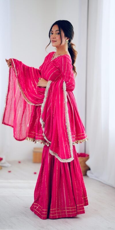 Pink Mal Chanderi Mirror Work Salwar Suit | Jump Suits, Tops & Bottoms, Track Suits, Salwar suit, Casual Suits, Creative suits, Designer Suits, Palazzo Suits, Party Wear Suits, Patiala Suits, Straight Suits, Trendy Wear