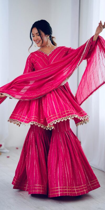 Pink Mal Chanderi Mirror Work Salwar Suit | Jump Suits, Tops & Bottoms, Track Suits, Salwar suit, Casual Suits, Creative suits, Designer Suits, Palazzo Suits, Party Wear Suits, Patiala Suits, Straight Suits, Trendy Wear