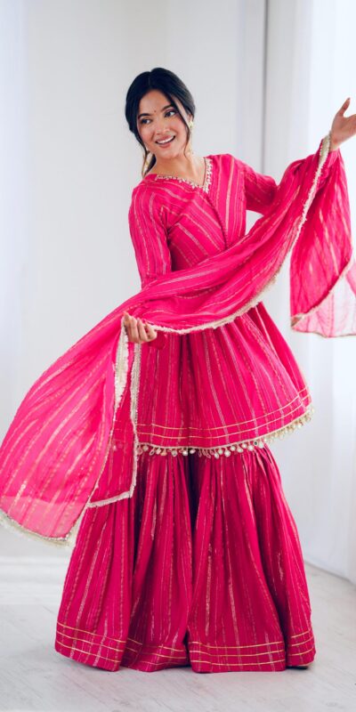 Pink Mal Chanderi Mirror Work Salwar Suit | Jump Suits, Tops & Bottoms, Track Suits, Salwar suit, Casual Suits, Creative suits, Designer Suits, Palazzo Suits, Party Wear Suits, Patiala Suits, Straight Suits, Trendy Wear