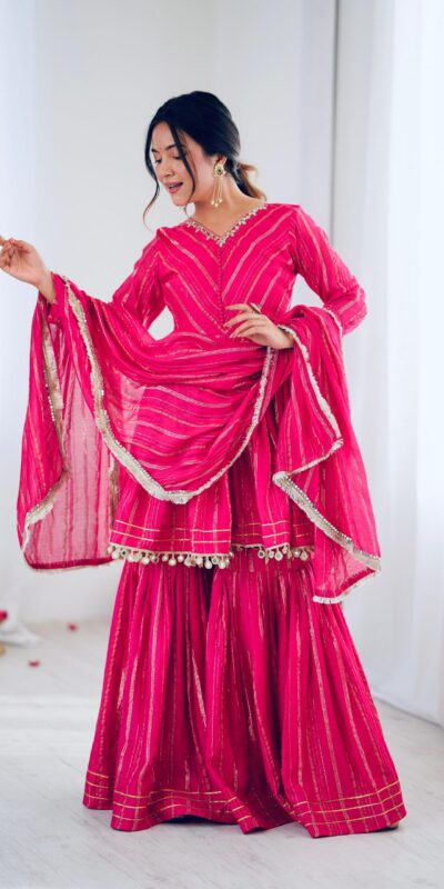 Pink Mal Chanderi Mirror Work Salwar Suit | Jump Suits, Tops & Bottoms, Track Suits, Salwar suit, Casual Suits, Creative suits, Designer Suits, Palazzo Suits, Party Wear Suits, Patiala Suits, Straight Suits, Trendy Wear