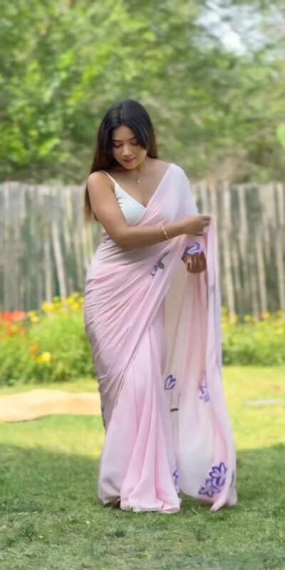 Pink Soft Georgette Silk Pari Work Saree | Sarees, Bollywood Sarees, Creative Sarees, Designer Sarees, Embroidered Sarees, Ethnic Saree, Modern Digital sarees, Party Wear Sarees