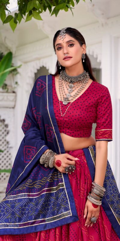 Pink Tasar Silk Bandhej Print Lehenga Choli | Lehenga, Bollywood Lehenga, Creative Lehenga, Designer Lehenga, Embroidered Lehenga, Party Wear Lehenga