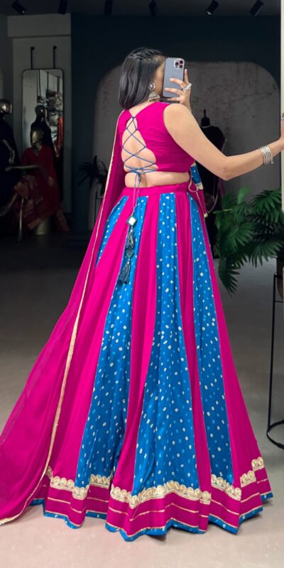 Pink Tasar Silk Bandhej Print Lehenga Choli | Lehenga, Bollywood Lehenga, Creative Lehenga, Designer Lehenga, Embroidered Lehenga, Party Wear Lehenga