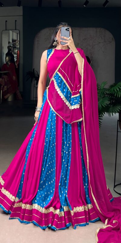 Pink Tasar Silk Bandhej Print Lehenga Choli | Lehenga, Bollywood Lehenga, Creative Lehenga, Designer Lehenga, Embroidered Lehenga, Party Wear Lehenga