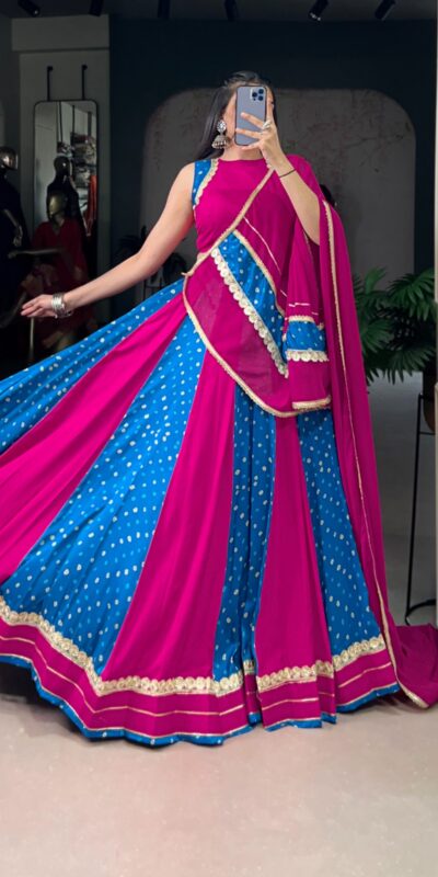 Pink Tasar Silk Bandhej Print Lehenga Choli | Lehenga, Bollywood Lehenga, Creative Lehenga, Designer Lehenga, Embroidered Lehenga, Party Wear Lehenga