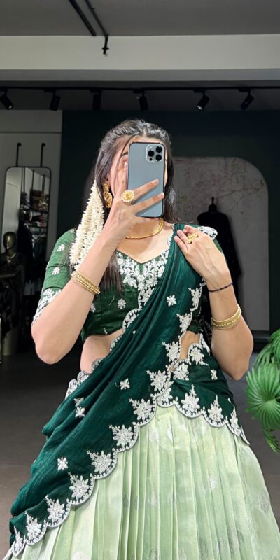 Pista Zari Kota Thread Lehenga Choli | Lehenga, Bollywood Lehenga, Creative Lehenga, Designer Lehenga, Embroidered Lehenga, Party Wear Lehenga