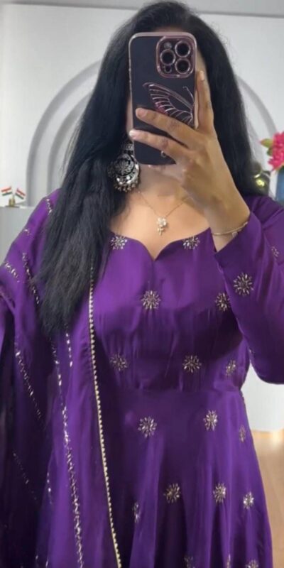 Purple Chinon Embroidery Work Gown | Gowns, Bollywood Gowns, Creative Gowns, Designer Gowns, Embroidered Gowns, Party Wear Gowns