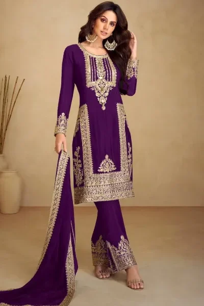 Purple Chinon Multi Embroidery Work Salwar Suit | Jump Suits, Tops & Bottoms, Track Suits, Salwar suit, Casual Suits, Creative suits, Designer Suits, Palazzo Suits, Party Wear Suits, Patiala Suits, Straight Suits, Trendy Wear