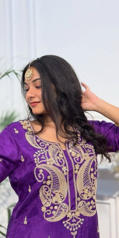 Purple Chinon Silk Embroidery Work Salwar Suit | Jump Suits, Salwar suit, Casual Suits, Creative suits, Designer Suits, Palazzo Suits, Party Wear Suits, Patiala Suits, Straight Suits