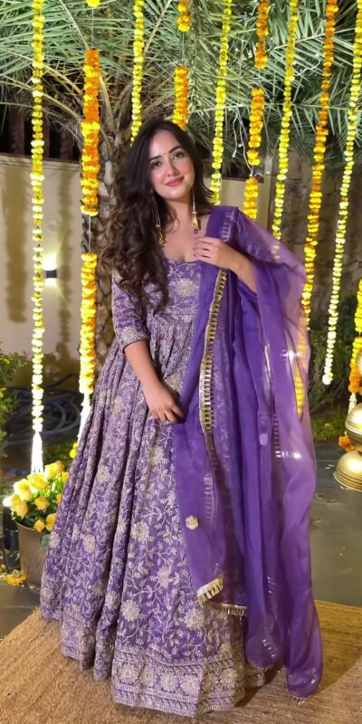 Purple Crunchy Silk Embroidery Work Anarkali Suit | Anarkali Suits, Bollywood Anarkali, Creative-Anarkali, Designer Anarkali, Embroidered Anarkali, Party Wear Anarkali