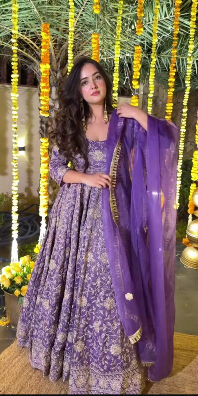 Purple Crunchy Silk Embroidery Work Anarkali Suit | Anarkali Suits, Bollywood Anarkali, Creative-Anarkali, Designer Anarkali, Embroidered Anarkali, Party Wear Anarkali