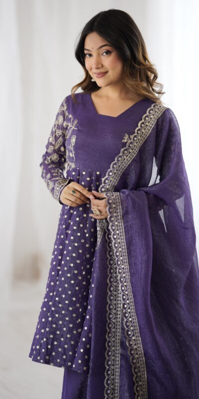 Purple Crunchy Silk Embroidery Work Salwar Suit | Jump Suits, Salwar suit, Casual Suits, Creative suits, Designer Suits, Palazzo Suits, Party Wear Suits, Patiala Suits, Straight Suits