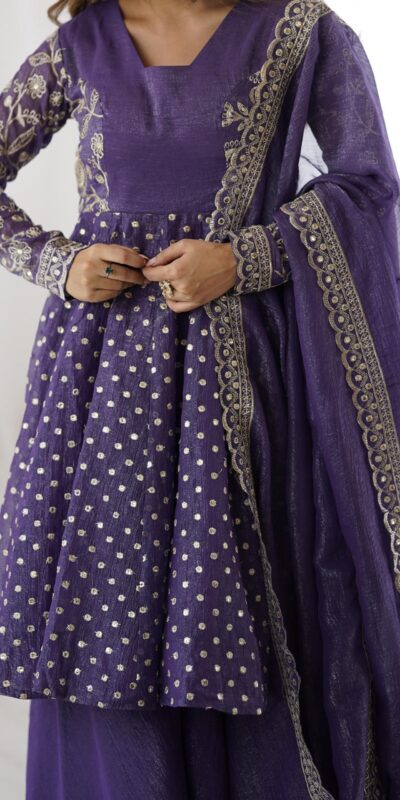 Purple Crunchy Silk Embroidery Work Salwar Suit | Jump Suits, Salwar suit, Casual Suits, Creative suits, Designer Suits, Palazzo Suits, Party Wear Suits, Patiala Suits, Straight Suits