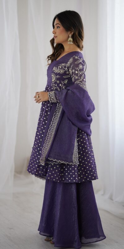 Purple Crunchy Silk Embroidery Work Salwar Suit | Jump Suits, Salwar suit, Casual Suits, Creative suits, Designer Suits, Palazzo Suits, Party Wear Suits, Patiala Suits, Straight Suits