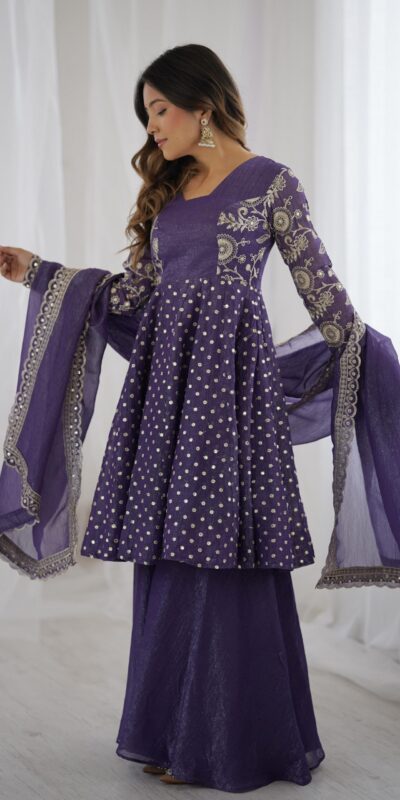 Purple Crunchy Silk Embroidery Work Salwar Suit | Jump Suits, Salwar suit, Casual Suits, Creative suits, Designer Suits, Palazzo Suits, Party Wear Suits, Patiala Suits, Straight Suits