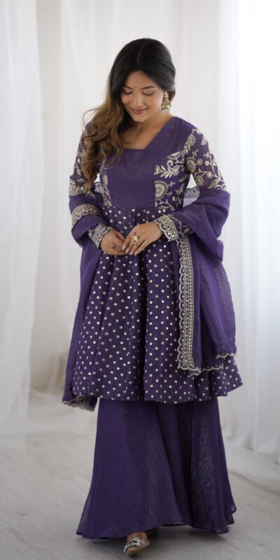 Purple Crunchy Silk Embroidery Work Salwar Suit | Jump Suits, Salwar suit, Casual Suits, Creative suits, Designer Suits, Palazzo Suits, Party Wear Suits, Patiala Suits, Straight Suits