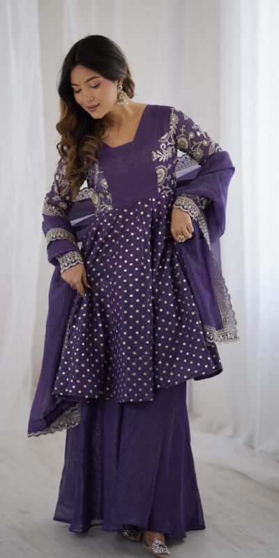 Purple Crunchy Silk Embroidery Work Salwar Suit | Jump Suits, Salwar suit, Casual Suits, Creative suits, Designer Suits, Palazzo Suits, Party Wear Suits, Patiala Suits, Straight Suits