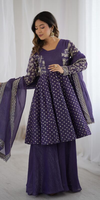 Purple Crunchy Silk Embroidery Work Salwar Suit | Jump Suits, Salwar suit, Casual Suits, Creative suits, Designer Suits, Palazzo Suits, Party Wear Suits, Patiala Suits, Straight Suits