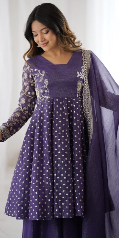 Purple Crunchy Silk Embroidery Work Salwar Suit | Jump Suits, Salwar suit, Casual Suits, Creative suits, Designer Suits, Palazzo Suits, Party Wear Suits, Patiala Suits, Straight Suits