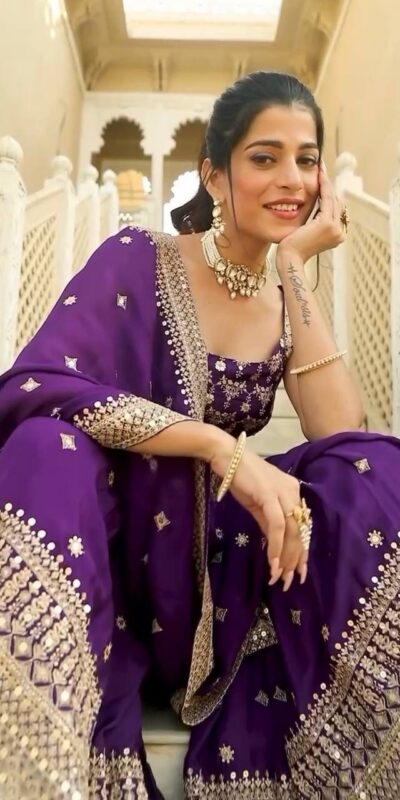 Purple Faux Georgette thread Lace Work Salwar Suit | Jump Suits, Salwar suit, Casual Suits, Creative suits, Designer Suits, Palazzo Suits, Party Wear Suits, Patiala Suits, Straight Suits