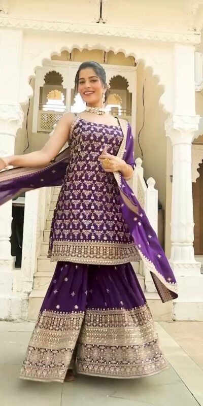 Purple Faux Georgette thread Lace Work Salwar Suit | Jump Suits, Salwar suit, Casual Suits, Creative suits, Designer Suits, Palazzo Suits, Party Wear Suits, Patiala Suits, Straight Suits