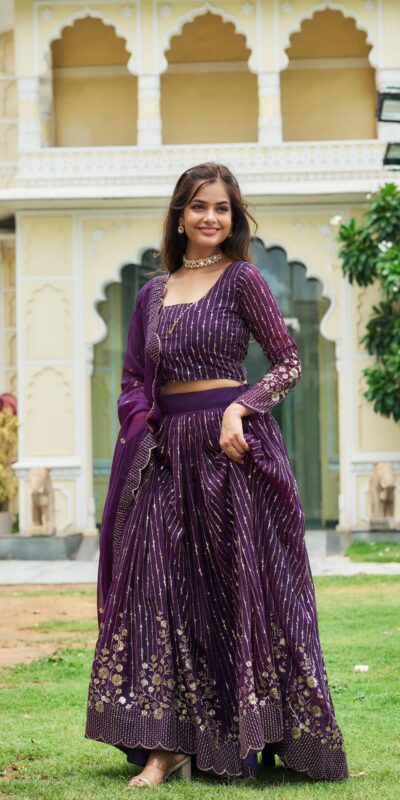 Purple Fox Georgette Sequence Work Lehenga Choli | Lehenga, Bollywood Lehenga, Creative Lehenga, Designer Lehenga, Embroidered Lehenga, Party Wear Lehenga