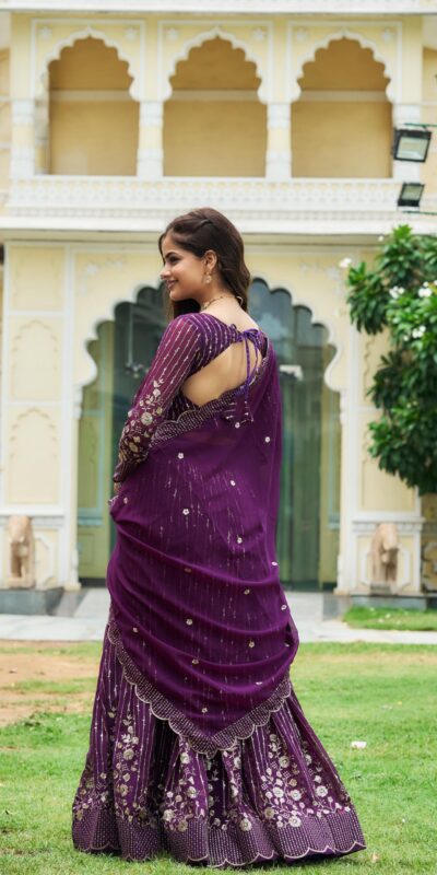 Purple Fox Georgette Sequence Work Lehenga Choli | Lehenga, Bollywood Lehenga, Creative Lehenga, Designer Lehenga, Embroidered Lehenga, Party Wear Lehenga